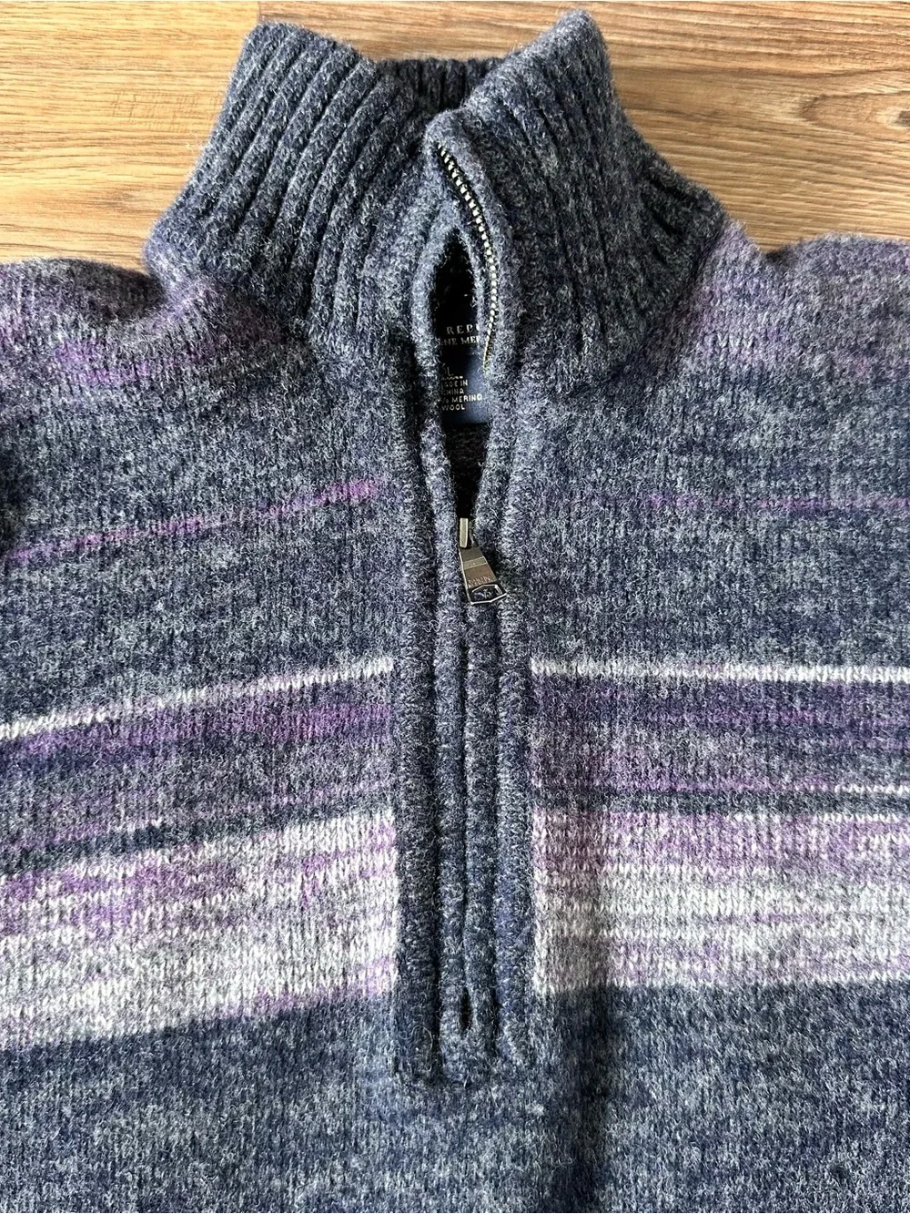 Banana Republic Merino Wool 1/4 Zip Sweater Men Large Purple Fair Isle Preppy